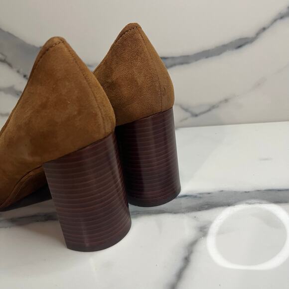 Cole Haan EUC Women's Spiced Brown Suede Block Heel Cassandra Heels Sz 7 Preppy - Picture 4 of 7